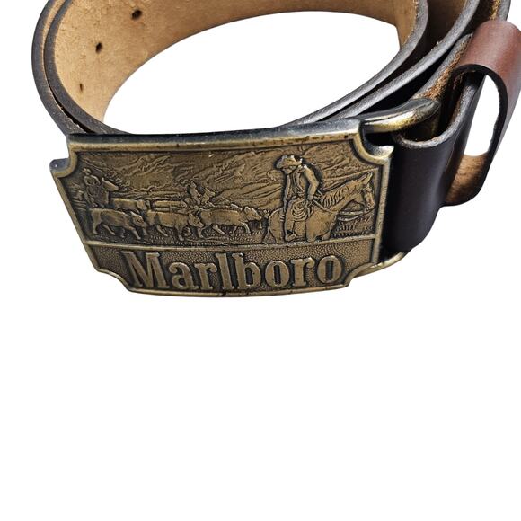 Marlboro Other - Vintage Marlboro Belt Mens Small Steerhide Leather Brass Buckle Western 90s